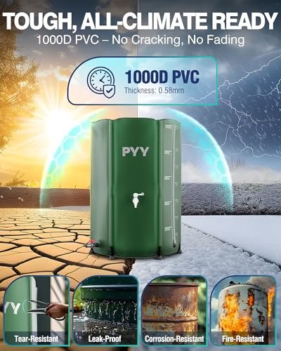 PYY Rain Water Collection Barrel - 100 Gallon Green Water Storage Tank with Spigots, Hose and Portable Bucket, Large Plastic Collapsible Rain Catcher Catchment System to Collect Rainwater from Gutter