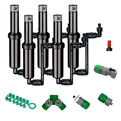 QSK-745 In-Ground 5-Inch Pop-Up Adjustable Sprinkler 5-Pack With Quick Hose Connectors And Splitters