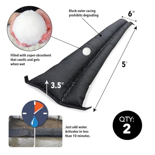 Quick Dam QD65-2 5' Barrier Water Flood Dam Bags, 2 Pack, Black