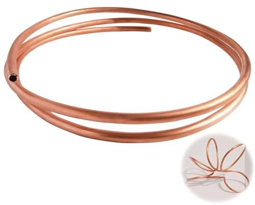 Quickun Copper Tube 1/4" ID × 5/16" OD (6-8mm) Seamless Round Pipe Tubing (3.28FT)