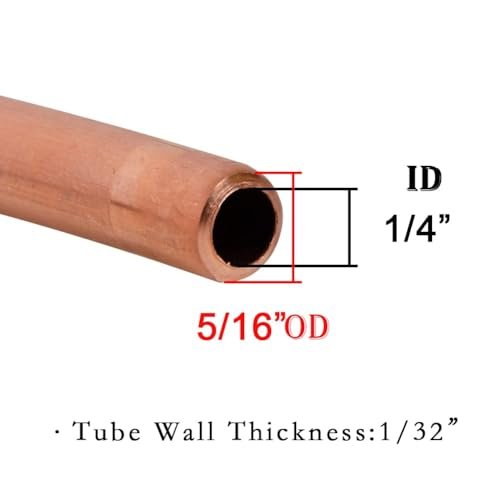 Quickun Copper Tube 1/4" ID × 5/16" OD (6-8mm) Seamless Round Pipe Tubing (3.28FT)