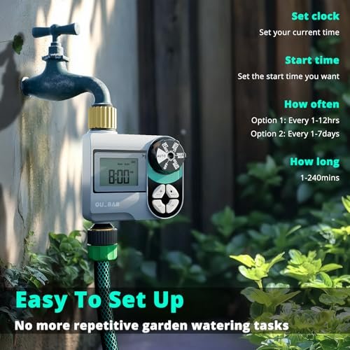 QUOBAS Sprinkler Timer, Programmable Hose Timers with Brass Inlet & Outlet, Water Timer for Garden Hose with Rain Delay/Automatic/Manual Watering System, Digital Drip Irrigation Timers for Yard, Lawn