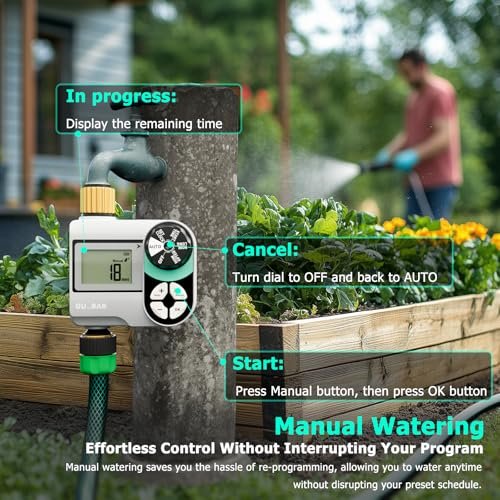 QUOBAS Sprinkler Timer, Programmable Hose Timers with Brass Inlet & Outlet, Water Timer for Garden Hose with Rain Delay/Automatic/Manual Watering System, Digital Drip Irrigation Timers for Yard, Lawn