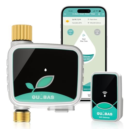 QUOBAS WiFi Sprinkler Timer with Brass Inlet & Outlet, Smart Water Timer for Garden Hose with APP Remote Control, Manual Watering, Rain Delay Watering, for Lawn, Garden