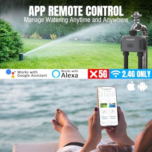 Raddy WS-3 WiFi Water Timer,2 Zones Sprinkler Timer for Garden Hose, Automatic Irrigation System with WiFi Hub, APP Control, Work with AWiFi Hub, Rain Delay for Lawns and Yard,2 Outlets