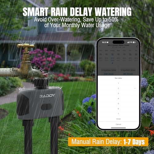Raddy WS-3 WiFi Water Timer,2 Zones Sprinkler Timer for Garden Hose, Automatic Irrigation System with WiFi Hub, APP Control, Work with AWiFi Hub, Rain Delay for Lawns and Yard,2 Outlets