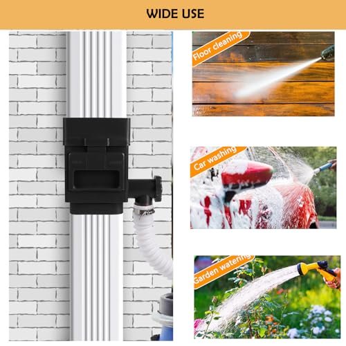 Rain Barrel Diverter Kit, Downspout Diverter Fits for 2"x 3" or 3"x 4" Standard Downspout, Rainwater Collection System with Adjustable Valve and Filter,5ft Hose(Black)