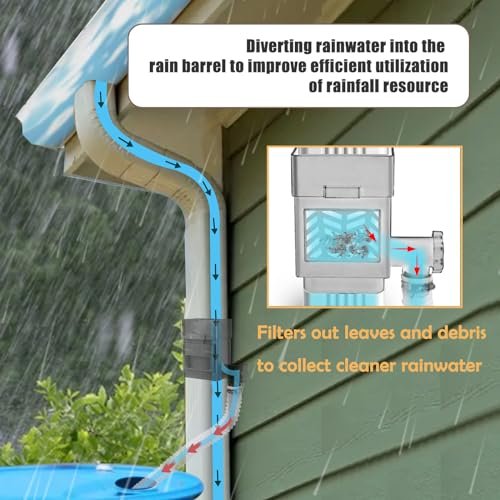 Rain Barrel Diverter Kit, Downspout Diverter Fits for 2"x 3" or 3"x 4" Standard Downspout, Rainwater Collection System with Adjustable Valve and Filter,5ft Hose(Black)