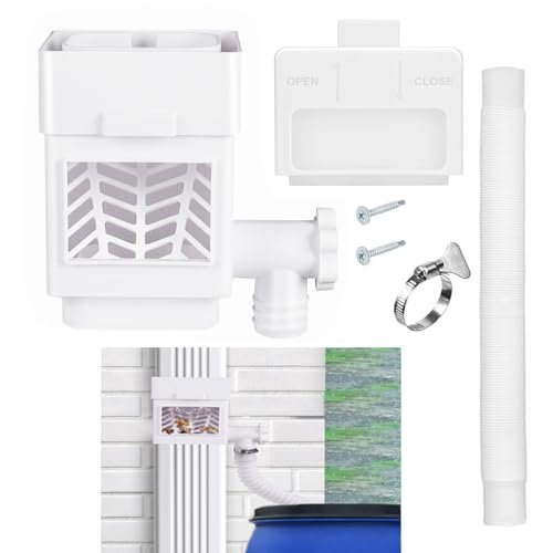 Rain Barrel Diverter Kit, Downspout Diverter Fits for 2x3 or 3x4 Inch Gutter Downspouts, Rainwater Collection System with Adjustable Valve and Filter - White