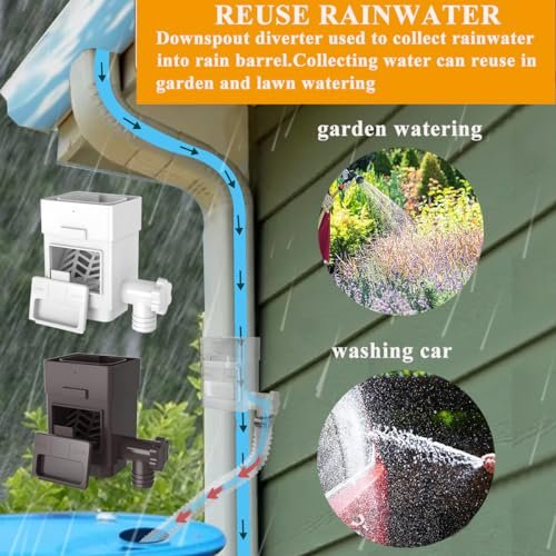 Rain Barrel Diverter Kit, Downspout Diverter Fits for 2x3 or 3x4 Inch Gutter Downspouts, Rainwater Collection System with Adjustable Valve and Filter - White
