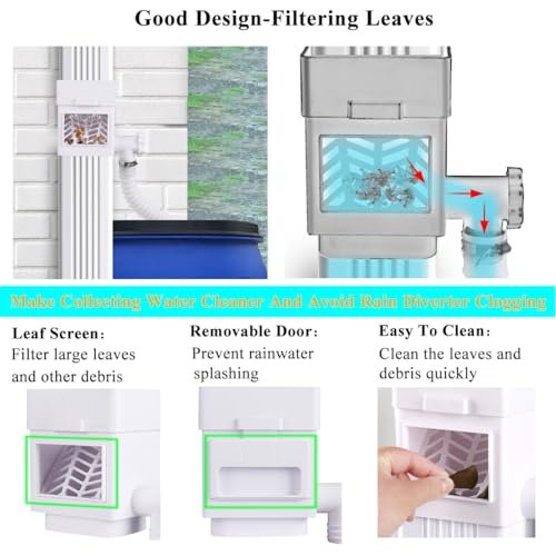 Rain Barrel Diverter Kit, Downspout Diverter Fits for 2x3 or 3x4 Inch Gutter Downspouts, Rainwater Collection System with Adjustable Valve and Filter - White