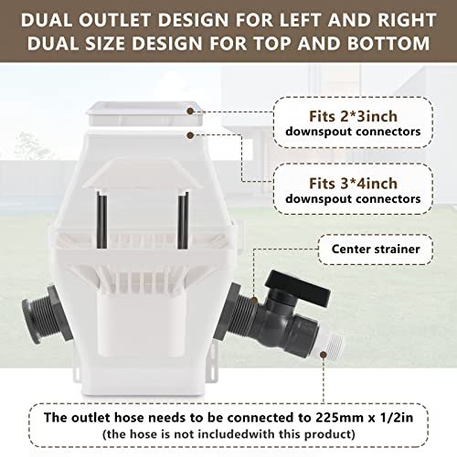 Rain Barrel Diverter, RainWater Collection System Fits for 2x3 or 3x4 Inch Downspout Diverter Colander, Tintsabo Upgrade Rain Barrel Diverter Kit with Filtration and PVC Spigot, White