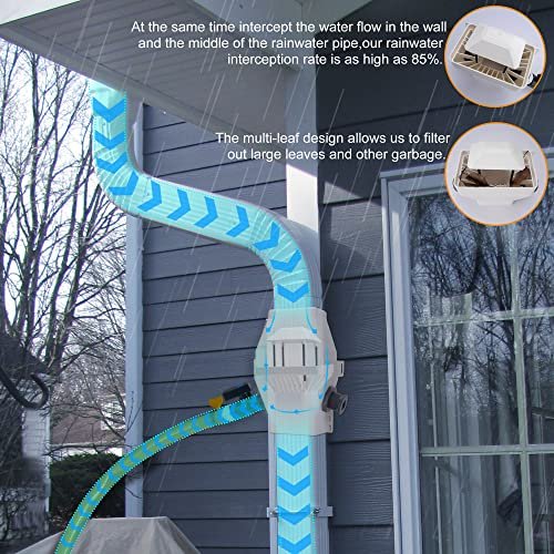 Rain Barrel Diverter, RainWater Collection System Fits for 2x3 or 3x4 Inch Downspout Diverter Colander, Tintsabo Upgrade Rain Barrel Diverter Kit with Filtration and PVC Spigot, White