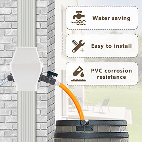 Rain Barrel Diverter, RainWater Collection System Fits for 2x3 or 3x4 Inch Downspout Diverter Colander, Tintsabo Upgrade Rain Barrel Diverter Kit with Filtration and PVC Spigot, White