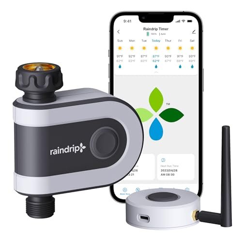 Raindrip R875CT Hose-End Smart Water Sprinkler Timer, Wi-Fi, Wireless Hose Faucet Bibb Timer for Garden, Drip Irrigation System Controller, Free App via 2.4 GHz Gateway Combo,GHT Compatible, Gray
