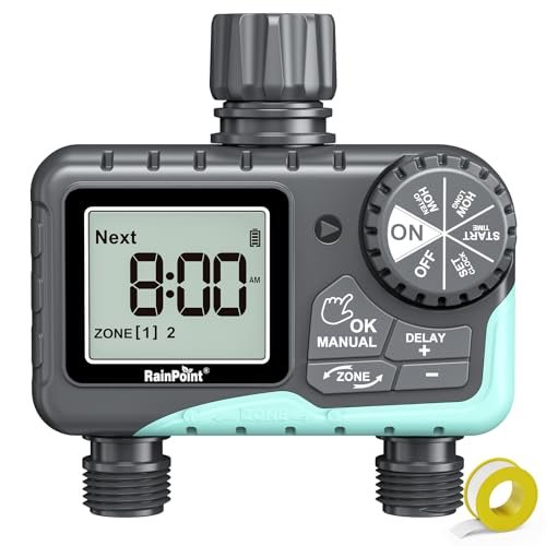RAINPOINT Sprinkler Timer 2 Outlet, Water Timer for Garden Hose, Programmable Drip Irrigation Timer for Yard Outdoor Watering, Rain Delay/Manual/Automatic System Controller 2.5" LCD, V2, 2023 Release