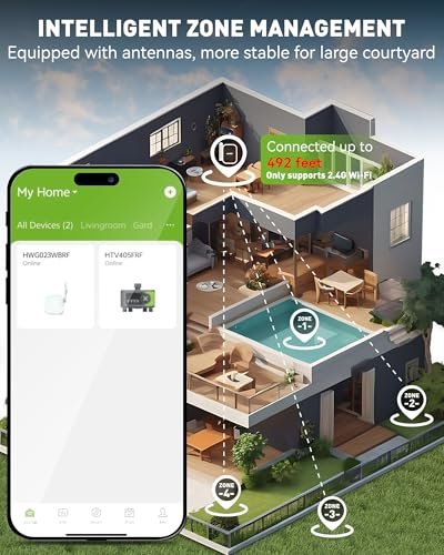 RAINPOINT WiFi Sprinkler Timer 4 Zone, Outdoor Smart Water Timer for Garden Hose with Brass Inlet, Custom Programs via APP/Voice Control for Automatic Watering System