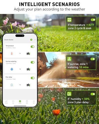 RAINPOINT WiFi Sprinkler Timer 4 Zone, Outdoor Smart Water Timer for Garden Hose with Brass Inlet, Custom Programs via APP/Voice Control for Automatic Watering System