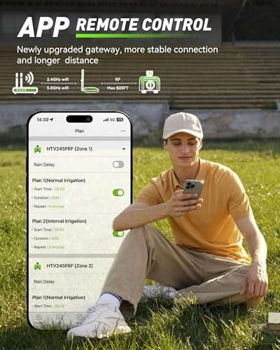 RAINPOINT WiFi Water Timer for Garden Hose, Brass Inlet 2 Zone WiFi Sprinkler Controller, Smart Hose Timer Valve with Ethernet Gateway, Rain Delay for Garden/Lawn (Support WiFi & Ethernet Connection)