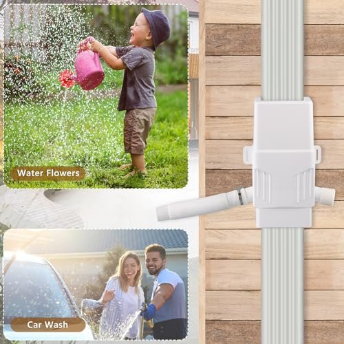 Rainwater Collection System, Rain Barrel Diverter Kit for 2x3”and 3x4” Downspouts, with Filtration and Hose, Rain Diverter, Downspout Diverter, White