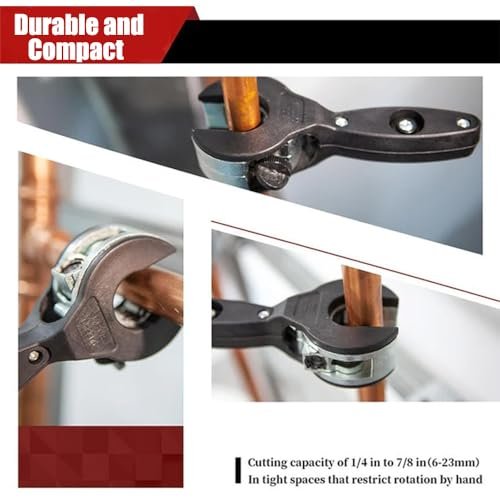 Ratcheting Tubing Cutter, 2025 New Upgrades Copper Pipe Cutter, Tubing Cutter 1/4" To 7/8", 2 in 1 Close Quarters Tube Compact Cutter, Ratcheting Pvc Cutter, Pipe Cutters Plumbing (Black)