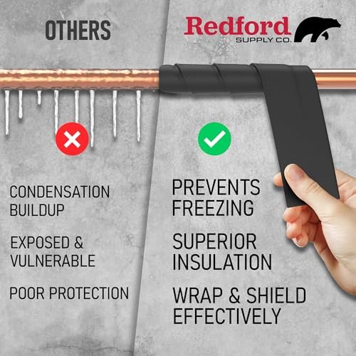 Redford Supply Co. 2 inch x 14 ft Pipe Insulation, Outdoor Pipe Insulation Wrap for Winter Freeze Protection, Water Line Freeze Protection Foam, Insulated Wrap for Copper Pipes, PVC, AC Line