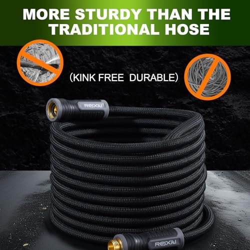 Relxitl Garden Hose, Flexible Water Hose, Ultra Lightweight Non-Expanding hose with 10 Function Sprayer, Leak proof, Pressure Resistant for Yard, Outdoor (Black, 50FT)