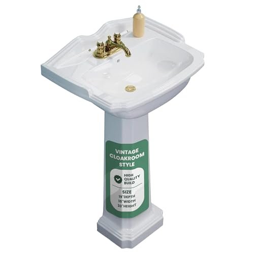 Renovators Supply Cloakroom 19" Small Pedestal Bathroom Sink White Grade A Porcelain With Overflow And Pre-Drilled Centerset Faucet Holes