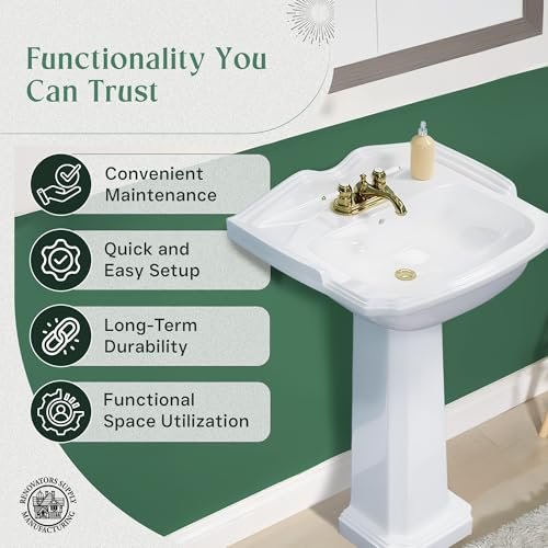 Renovators Supply Cloakroom 19" Small Pedestal Bathroom Sink White Grade A Porcelain With Overflow And Pre-Drilled Centerset Faucet Holes