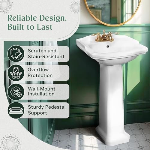 Renovators Supply Cloakroom 19" Small Pedestal Bathroom Sink White Grade A Porcelain With Overflow And Pre-Drilled Centerset Faucet Holes
