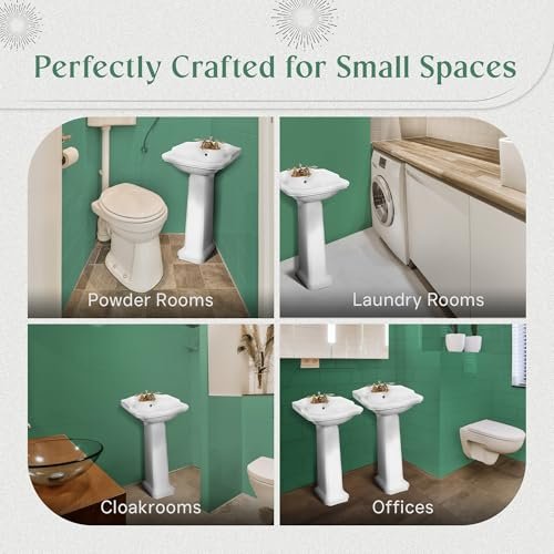 Renovators Supply Cloakroom 19" Small Pedestal Bathroom Sink White Grade A Porcelain With Overflow And Pre-Drilled Centerset Faucet Holes