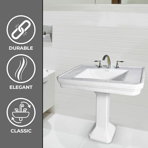 Renovators Supply Victorian 32" W Large Pedestal Bathroom Sink – Heavy-Duty White Porcelain, Pre-Drilled Widespread Faucet Holes, and Overflow