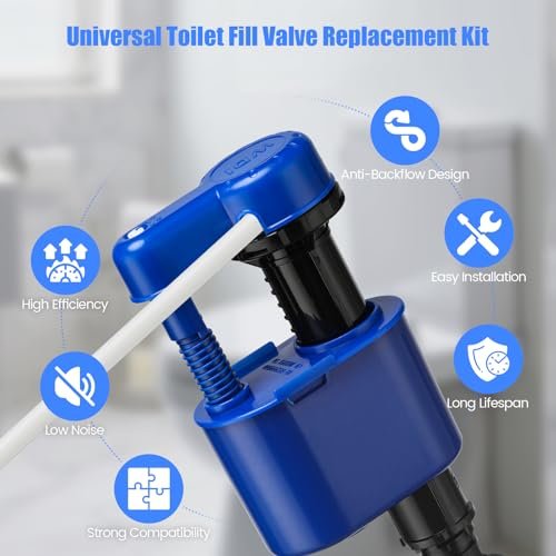 Replacement Fill Valve Assembly for Toilet Tanks, Jamini Flushing Valve Part for Toilet Tanks Repair Parts, with Connector & Refill Pipe, Fixes Slow Filling, Leaks & Noisy Tanks