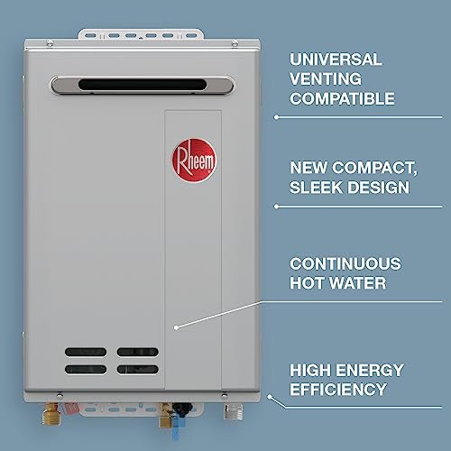 Rheem RTG-70XLN-3 High Efficiency Non-Condensing Outdoor Tankless Natural Gas Water Heater, 7.0 GPM, Gray