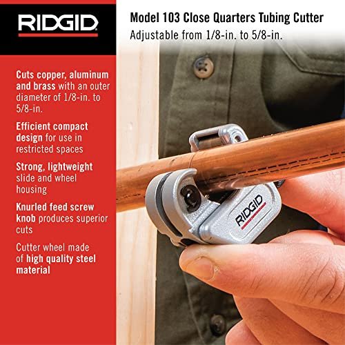RIDGID 32975 Model 103 Close Quarters Tubing Cutter, 1/8-inch to 5/8-inch Tube Cutter , Silver , Small