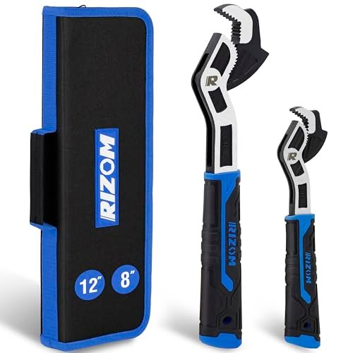 Rizom Self Adjusting Wrench, 8” and 12” Pipe Wrench, 2-Piece Self Adjustable Wrench Set with 3/8 to 1-3/4 inch Jaw Open