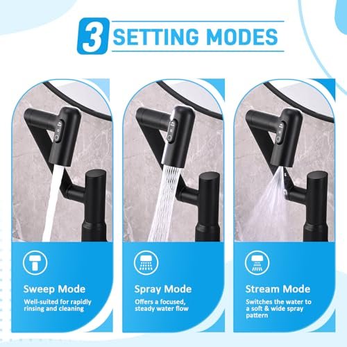 Rotatable Bathroom Faucet with Temperature Display in Celsius(Batteries-Free), Height Adjustable Sink Smart Faucet with 3 Water Settings for Bathroom RV Lavatory Vanity Sink, LCF-2401, Matte Black
