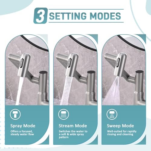 Rotatable Bathroom Faucet with Temperature Display in Fahrenheit(Batteries-Free), Height Adjustable Sink Smart Faucet with 3 Water Settings for Bathroom Lavatory Vanity Sink, LCF-2401, Brushed Nickel