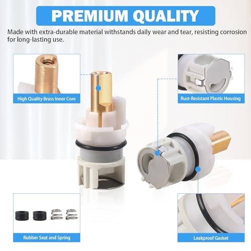 RP25513 Faucet Stem Assembly Compatible with Delta Two Handle Faucet Repair Kit with RP4993 Rubber Seat and Spring, Replacement Stems Cartridges for Delta Bathtub Shower Sink Bathroom Faucet, 2-PACK