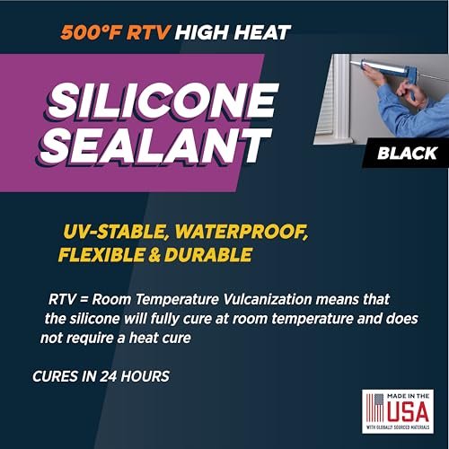 Rutland 500°F RTV High Heat Silicone Sealant Black, USA-Made High Temperature Gasket Maker Adhesive - UV Stable, Oil Resistant & Non-Corrosive