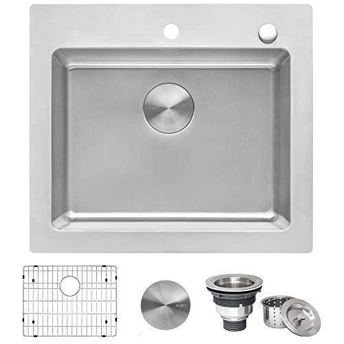 Ruvati 25 x 22 inch Drop-in Topmount Kitchen Sink - 16 Gauge Stainless Steel Single Bowl with Brushed Finish hides scratches, Easy-to-Clean Drop-in kitchen Sink - RVM5025