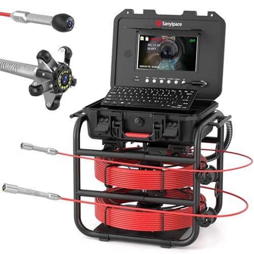 Sanyipace Sewer Camera with 512Hz Transmitter, Self-Leveling, Distance Counter, Drain Plumbing Pipe Inspection Camera with Microphone Speaker, DVR Recorder, 16GB TF Card, 131FT n 230FT 2-in-1 Design