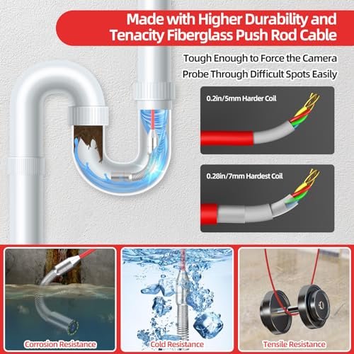Sanyipace Sewer Camera with 512Hz Transmitter, Self-Leveling, Distance Counter, Drain Plumbing Pipe Inspection Camera with Microphone Speaker, DVR Recorder, 16GB TF Card, 131FT n 230FT 2-in-1 Design