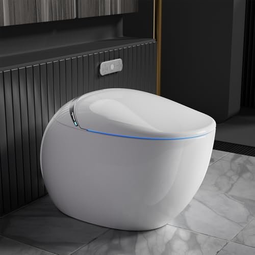Sanyipace Smart Toilet with Bidet Built-in UV, Egg-shaped Creative One Piece Japanese Toilet with Built-in Tank, Foam Shileld, Self Clean Hygienic Nozzle, Dual Users Model Suitable for Family Use