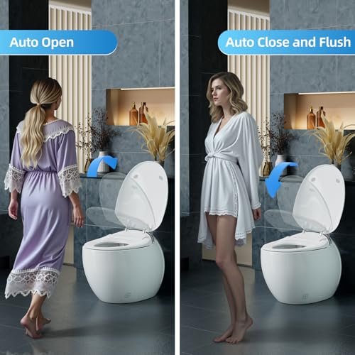 Sanyipace Smart Toilet with Bidet Built-in UV, Egg-shaped Creative One Piece Japanese Toilet with Built-in Tank, Foam Shileld, Self Clean Hygienic Nozzle, Dual Users Model Suitable for Family Use