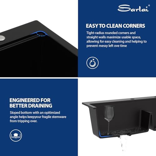 Sarlai 33 Granite Composite Kitchen Sink Double Bowl - 33"x22" Black Granite Kitchen Sink Drop In Ledge Workstation Double Bowl 60/40 Low Divided Quartz Composite Above Counter