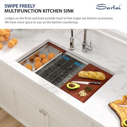 Sarlai 33 Kitchen Sink Undermount - 33 x 19 Inch Undermount Sink Ledge Workstation Deep Single Bowl 16 Gauge Stainless Steel Under Counter Kitchen Sinks Basin