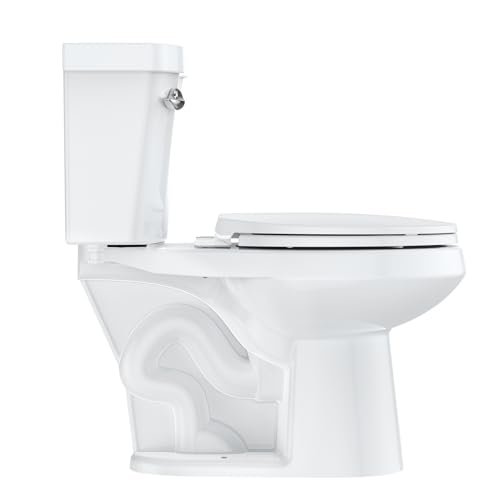 Senfot Two Piece Toilet Elongated ADA 17.5" Height, Side Press Flush Split Toilet with Under-Locking Lid, Toilets for Bathrooms Comfort, Powerful Flushing American Standard Toilet, White