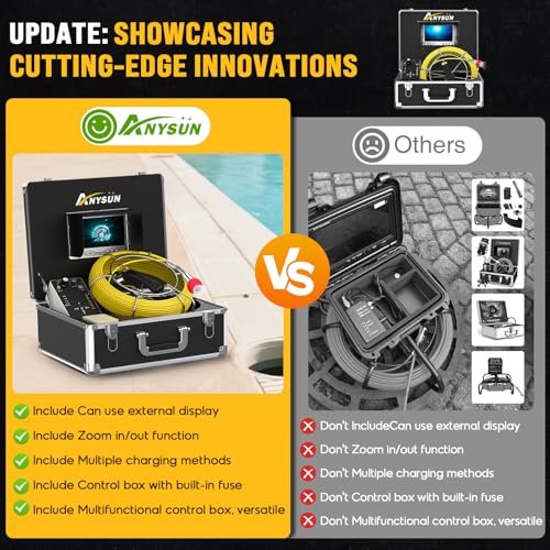Sewer Camera 100FT, Can Connect External Monitor, Zoom in and Out, IP68 Waterproof, 12 pcs Adjustable Light, Plumbing Snake Cam with DVR Pipe Video Inspection, for Sewer Line, Drain, Duct, Plumbing