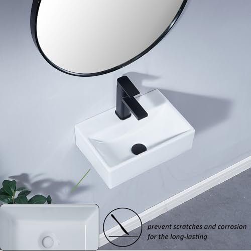 SHACO 14x10 Inch Wall Mount Bathroom Sink with Wall Mount Screw, One Hole White Rectangular Modern Porcelain Ceramic Wall Mounted Sink for Laundry Half Bath Small Bathroom
